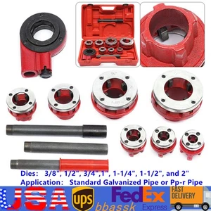BSPT 7 Size Manual Pipe Threader Threading 3/8" to 2" Dies Set + Handle Ratchet - Picture 1 of 9