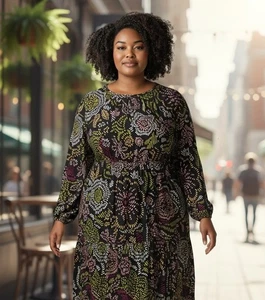 Vestido Ulla Popken Midi Negro Estampado Floral Para Mujer Talla 20/22 Suave Fluido Nuevas Etiquetas - Imagen 1 de 10