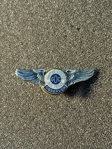 Vintage WWII GOC Ground Observer Corps U.S. Air Force Observer Wings Enamel Pin - Picture 1 of 6