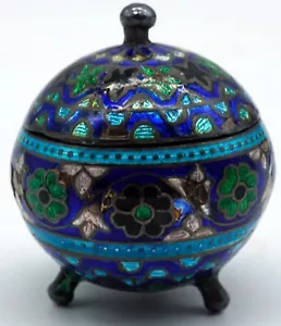 Vintage Chinese Pure Silver & Vivid Cloisonné Round Hinged Trinket Box - Picture 1 of 13