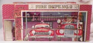 Toy Building Blocks Puzzle Wood Paper Litho Firehouse Cabin Home Garage 3D 1950s - Picture 1 of 12