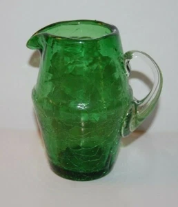 Green Hand Blown Glass Crackle Glass  Creamer hand blown - Picture 1 of 4