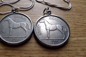 2x Irish Horse Coin Pendants, A Pair, 33mm, on two 28" 925 SILVER Snake Chains - Picture 1 of 3