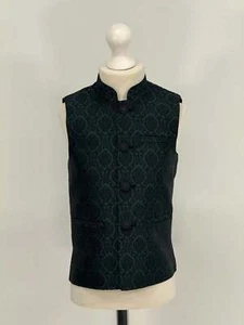 Boys Banarsi Green Black Diamond Waistcoat - Picture 1 of 5