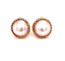Vintage 14K Solid Yellow Gold Large Pearl Non-pierced Omega Back Earrings