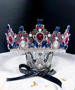 Purple Crown, Royal Queen Crown, Princess Birthday Crown, Blue Crystal Crown - Picture 1 of 9