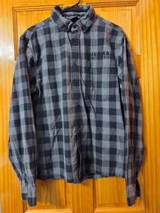 Indian Motorcycle Shirt Mens Medium Gray Buffalo Plaid Embroidered Logo Biker - Picture 1 of 13