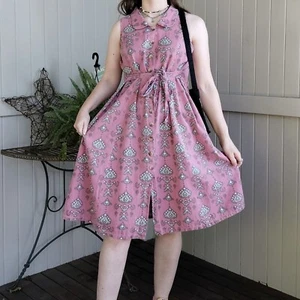Bombay Paisley Womens Midi Dress Pink A Line Button Up Sleeveless Boho Size M 12 - Picture 1 of 12