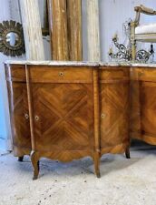 Louis XV Bow fronted Pink Shaped Marble quarter vaneered Kingswood Sideboard.