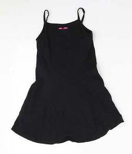 F&F Girls Black Cotton Skater Dress Size 5-6 Years Square Neck Pullover