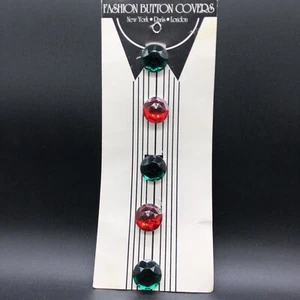 Vintage Jewel Fashion Button Covers Round Christmas Red & Green Set of 5 New - Picture 1 of 9