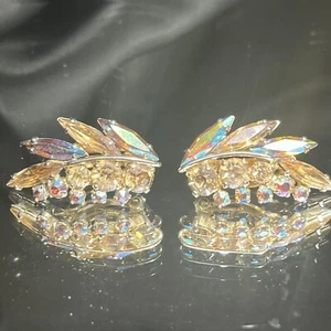 Sherman Amber AB Leaf Earrings Gold Toned Signed Topaz Climber Style STUNNING! - Picture 1 of 9