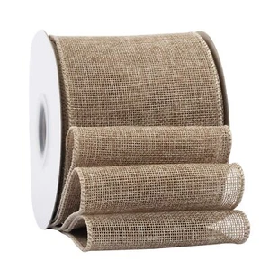 Natural Burlap Wired Ribbon 4 inch x 20 Yards Wired Edge Burlap Ribbon for Gi... - Picture 1 of 7