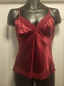 Spiegel Babydoll Camisole VTG Silk Top Sz 6 Burgundy Lace Trim Y2K 90s Coquette - Picture 1 of 3