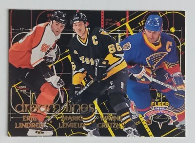 1996-97 Fleer NHL Picks Dream Lines Wayne Gretzky Mario Lemieux Eric Lindros HOF - Image 1 of 2