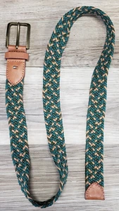 Tommy Hilfiger Mens Multi-Weave Woven Elastic Stretch Belt Sz 36 Green/Tan Brass - Picture 1 of 11