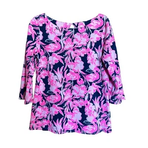 Top donna Lilly Pulitzer Waverly blusa media multicolore floreale colorata brillante - Foto 1 di 9