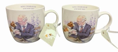 Rare King Charles III Coronation Wrendale Design Hannah Dale Mugs 2X New Bone - Image 1 of 4