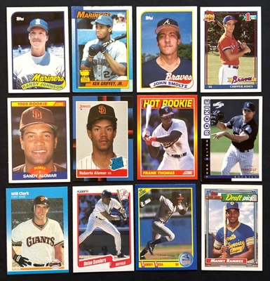 80s 90s Baseball Rookie Lot x12 Griffey Johnson Smoltz Chipper Alomar Thomas BB1 - Image 1 of 4