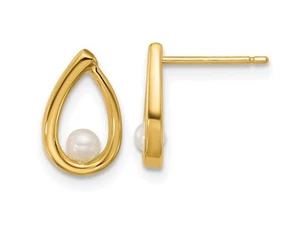 14K Yellow Gold Freshwater Cultured White Pearl Drop Earrings - Picture 1 of 4