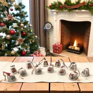 Vintage 12 Holiday Christmas Porcelain Japan Miniature 1” Bells Ornaments - Picture 1 of 4