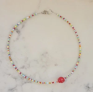 Artisan Handmade Necklace Multicolor Stone Glass Beads Skull Series - Picture 1 of 6