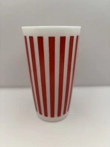 Vintage Hazel Atlas rot Süßigkeiten Streifen Milchglas Becher, 5 cm hoch - Bild 1 von 6