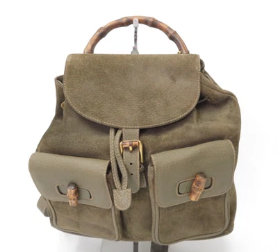 Auténtico Bolso Mochila GUCCI Bambú Gamuza Cuero I#48295 Foto 1 de 4