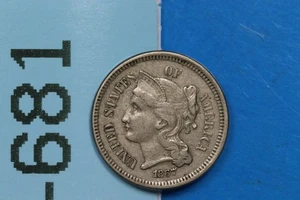 1867 3CN 3 THREE CENT NICKEL EARLY US TYPE RAW-681 - Picture 1 of 2