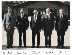 1991 Reagan Library Photo Card 5 Presidents Bush Reagan Carter Ford Nixon - Picture 1 of 1