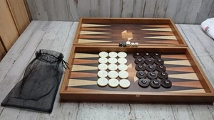 Free Shipping! Open Box! 19" Handmade Wood Backgammon Set Walnut and Oak- Black - Picture 1 of 12