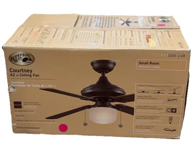 Hampton Bay Courtney 42 inch Small Room Ceiling Fan New Open Box Wood Blades USA - Image 1 of 4