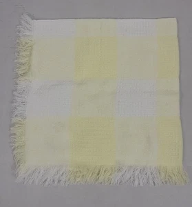 Vintage Babycrest Acryl Babydecke gelb gewebt Fransen Japan 38x37" Neu ohne Etikett - Bild 1 von 6