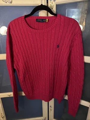 SUÉTER POLO RALPH LAUREN FEMININO REG XXL 2XL ALGODÃO CABLENIT ROSA MANGA LONGA  - Imagem 1 de 4