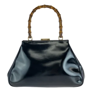 GUCCI Bamboo 000 2046 0296 Handbag Shoulder Bag Black Black Gold Hardware - Picture 1 of 10