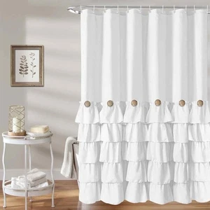 White Ruffle Shower Curtain Farmhouse Shower Curtain Set with 12 Hooks 72 X 8... - Picture 1 of 8