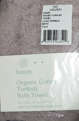NUEVO 2 toallas de baño turcas de algodón orgánico Haven mármol lila 28" X 55" Foto 1 de 4