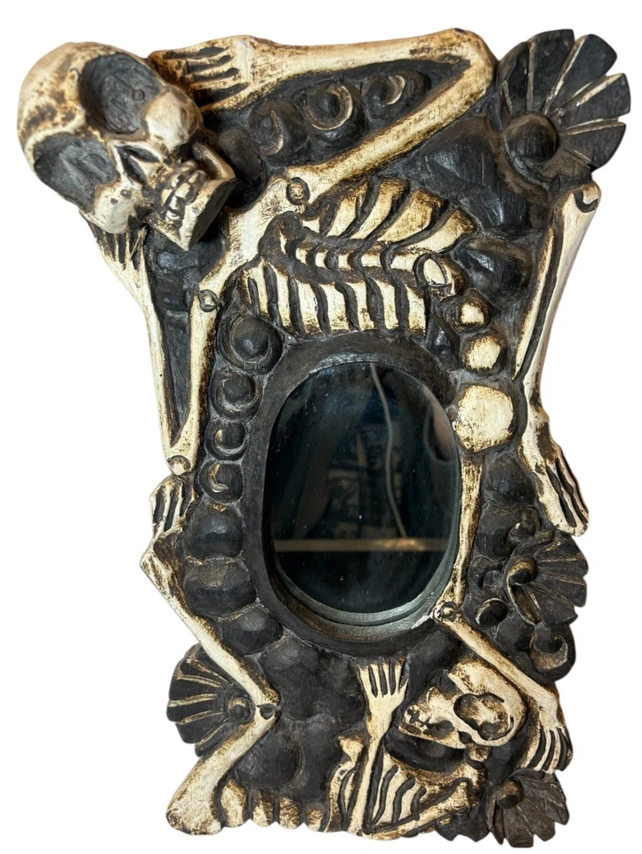 Esqueleto Calavera Decorativo Espejo Madera Halloween Gótico Espeluznante Colgante de Pared Foto 1 de 4