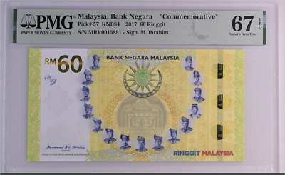 Malaysia 60 Ringgit 2017 Comm. P 57 Gem UNC PMG 67 EPQ - Image 1 of 2