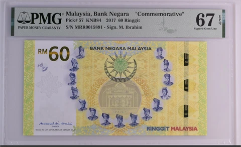 Malaysia 60 Ringgit 2017 Comm. P 57 Gem UNC PMG 67 EPQ Cover