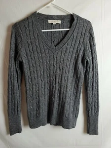 Ann Taylor Loft Womens Sz S Cable Knit Sweater Gray V Neck  Sparkle Shimmer  - Picture 1 of 6