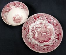 William Adams Staffordshire - The Sower Red Transferware Cup & Saucer 1830-40's