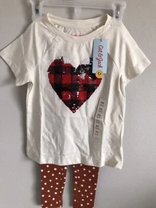 Cat & Jack Girls Size XS (4/5) Beige Short Sleeve Tee & Polka dot Leggings - Picture 1 of 5