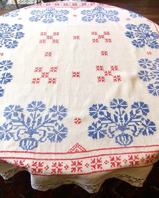 Teppich Tisch- 128 X 128 CM Bestickt IN Farbig Und Liniert Spitzen- - Bild 1 von 4