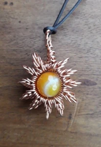 Sunburst pendant with orange faceted banded agate gemstone - non-tarnish - Picture 1 of 4