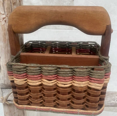 Woven Cutlery/ Napkin Holder Wide Wooden Handle Mixon Family Basket Company - Image 1 of 4