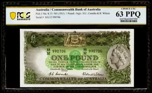Australia 1 Pound 1953 PCGS 63 P#30a . Commonwealth of Australia Queen Elizabeth - Picture 1 of 4