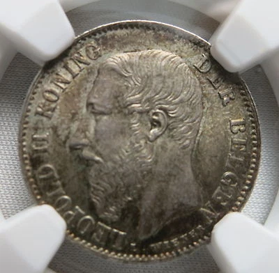 BÉLGICA 50 céntimos 1886 NGC MS 63 UNC flamenco tipo holandés plata tono leopoldo Foto 1 de 3