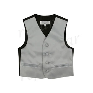 New Boy's Formal tuxedo vest waistcoat silver gray US Size 2-14 wedding party - Picture 1 of 3