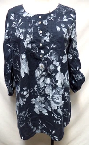 Soft Surroundings blue floral tunic top blouse Cotton Size Sz Large Lg L - Picture 1 of 12